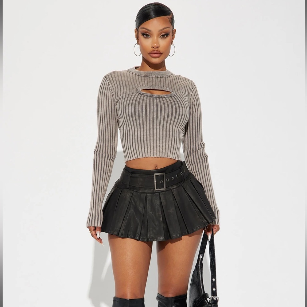 Fashion Nova Wandering Eyes Washed Sweater - Grey Mineral Wash